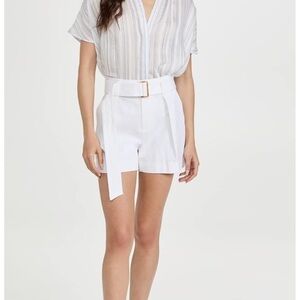 Vince Womens Belted Twill Shorts Size 0 White Flat Front Preppy Minimalist